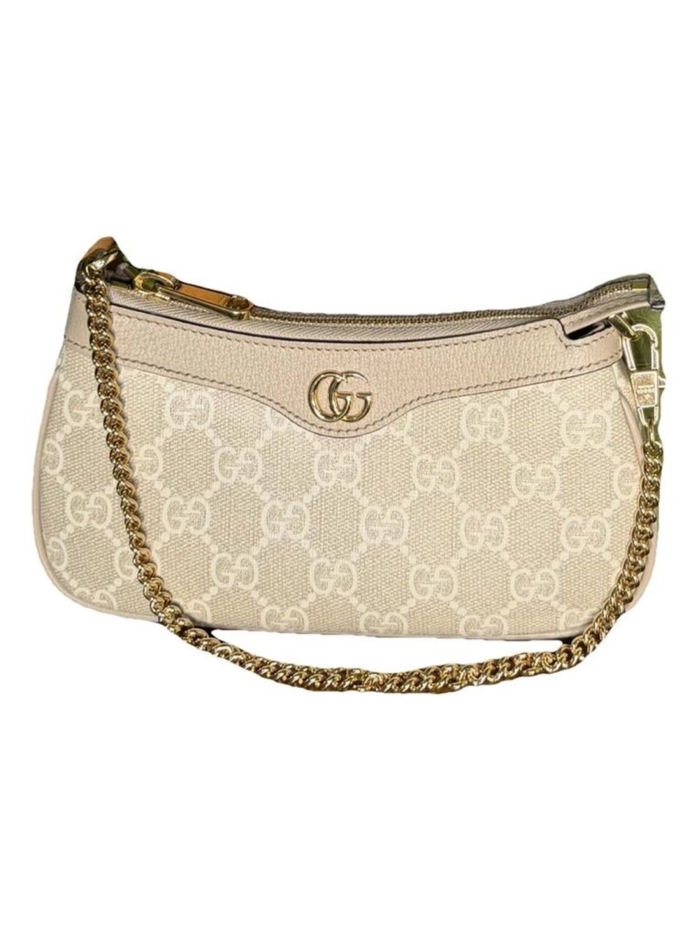 Gucci Cream GG Canvas Shoulder Bag with Gold Chain